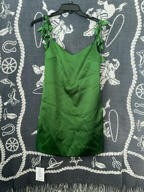 Self-Portrait Green Satin Tie-Shoulder Slip Dress